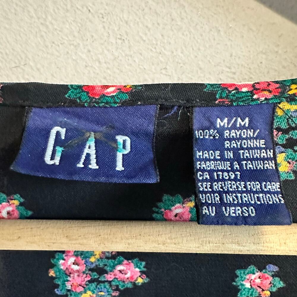 Vintage Gap 90s Grunge Dainty Floral Button Front Maxi Dress Black M - Picture 3 of 11